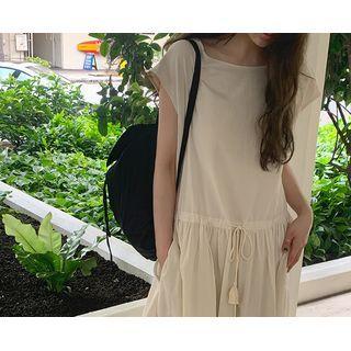 [dearest] Cap-sleeve Tasseled Maxi Dress Beige - One Size