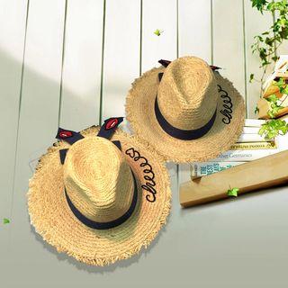 Embroidery Bow-accent Straw Hat