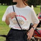 Elbow-sleeve Biscuit Print T-shirt