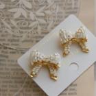 Bow Bead Alloy Earring 1 Pair - Gold & White - One Size