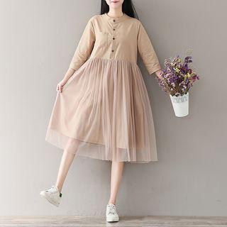 3/4-sleeve Mesh Overlay Dress