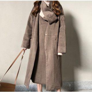 Long-sleeve Turtleneck T-shirt / Spaghetti-strap Midi Dress / Single-button Coat / Scarf / Set