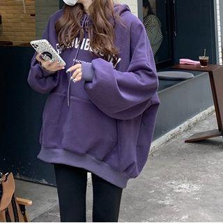 Lettering Print Hoodie Purple - One Size