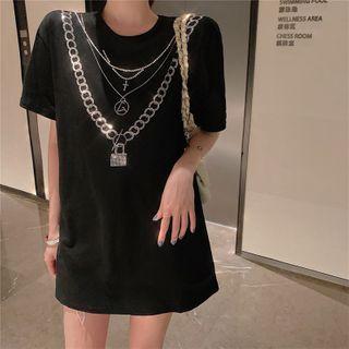 Rhinestone Chain Print Elbow-sleeve T-shirt