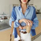 Pocket-patch Cotton Shirt Sky Blue - One Size
