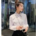 Sequined Collar Shirt / Mini A-line Pleated Skirt