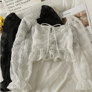 Off-shoulder Ribbon-neckline Crop Top