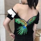 Embroidered Halter Short-sleeve Dress