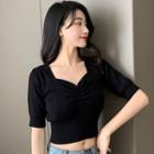 Short-sleeve Square Neck Knit Corp Top
