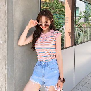 Collared Sleeveless Stripe Top