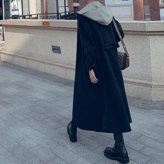Hooded Color Block Panel Mock Two-piece Wool Coat