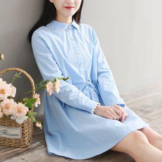 Lace Trim Collared Long Sleeve Dress