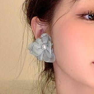Flower Fabric Faux Pearl Earring
