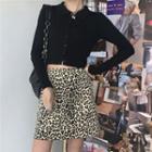 Cropped Knit Top / Leopard Print Mini Skirt