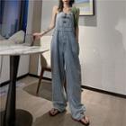 Washed Wide-leg Denim Dungaree Pants