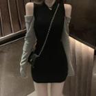 Cold Shoulder Long-sleeve Mini Knit Dress / Knit Top