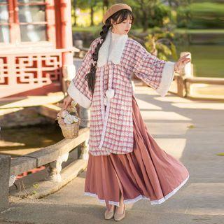 Plaid Long Coat / Maxi Skirt / Knit Top