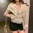 Ruffle-trim Perforated Lace Blouse
