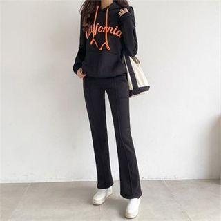 Set: Hooded Letter Print Sweatshirt + Boot-cut Pants