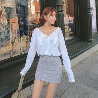 Dip-back Linen Blend Sheer Cardigan