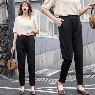 Elastic Waist Cropped Straight-fit Pants