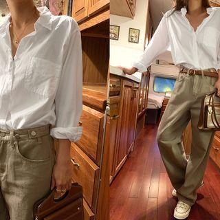 Dip-back Cotton Shirt White - One Size