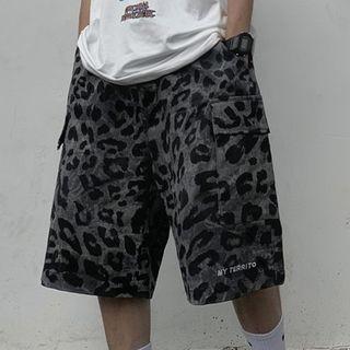 Couple Matching Leopard Print Wide Leg Cargo Shorts