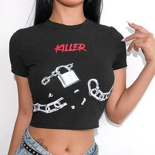 Short-sleeve Cropped Print T-shirt