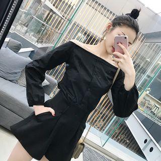 Plain Off-shoulder Long-sleeve Shirt