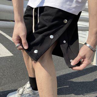 High-waist Drawstring Buttoned Shorts
