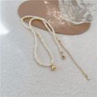 Alloy Pendant Freshwater Pearl Necklace 1 Pc - Necklace - Gold & White - One Size