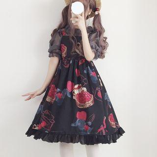 Short-sleeve Blouse / Printed Strappy A-line Dress