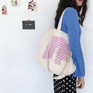 Striped Lettering Canvas Tote Bag As Shown In Figure - One Size