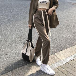 High-waist Drawstring Wide-leg Sports Pants