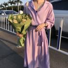 Tie Waist Long-sleeve Midi Dress