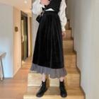 Frill Trim Midi A-line Skirt Black & Gray - One Size