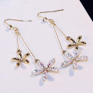 Rhinestone Flower Fringed Earring 1 Pair - Gold - One Size