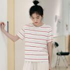 Short-sleeve Striped T-shirt Stripes - Red & Light Blue & White - One Size