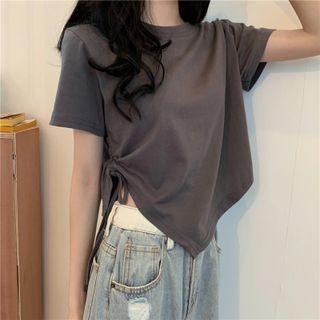 Short-sleeve Drawstring Asymmetrical T-shirt