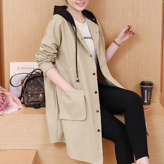 Snap-button Hooded Trench Coat