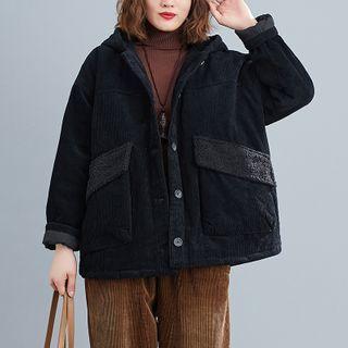 Hooded Single-breasted Corduroy Jacket