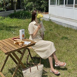 Tie-waist A-line Long Shirtdress