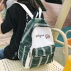 Plaid Panel Lettering Canvas Backpack
