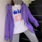 Hooded Lettering Zip Jacket Violet - One Size