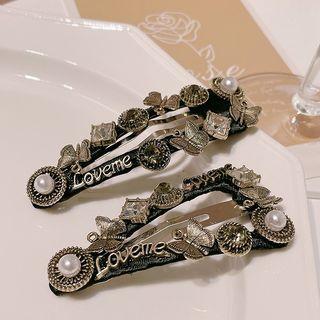 Rhinestone Hair Clip 1pc - Waterdrop Shape - Black & Gold - One Size