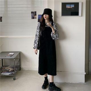 Zebra Print Shirt / Midi Overall Dress