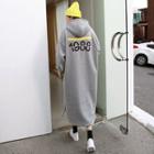 Hooded Number Print Napped Dress Gray - One Size