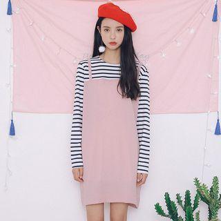 Inset Long-sleeve Stripe T-shirt Sleeveless Dress