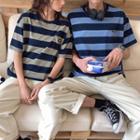 Couple Matching Striped Pocket Detail Short-sleeve T-shirt