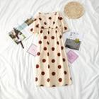 Polka-dot Short-sleeve Midi Dress As Shown In Figure - One Size